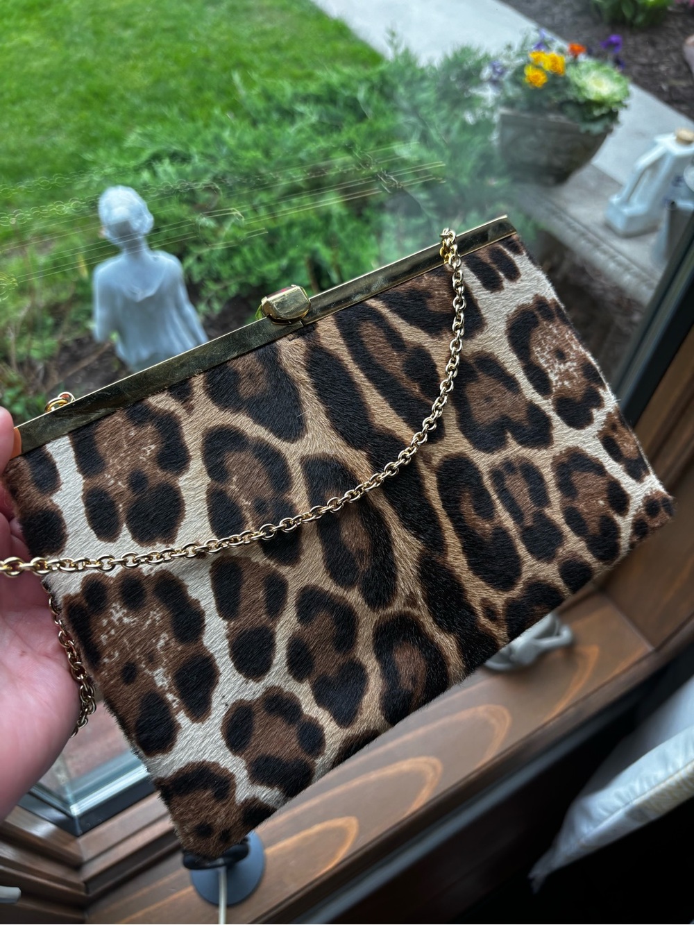NWOT Dolce & Gabbana Ponyhair Leopard Print Chain Clutch Bag